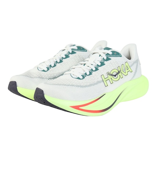 HOKA スポーツシューズ ホワイト/グリーン/イエロー ホカ（HOKA）ランニングシューズ ジョギングシューズ マッハ 7 ワイド