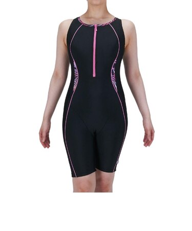 ミズノ（MIZUNO）フィットネス水着 レディース 水泳 アクアフィットネス用オールインワン 黒×ピンク S-3Lサイズ N2JGD32196