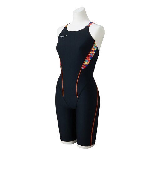 ミズノ（MIZUNO）競泳水着 レディース 水泳 競泳練習用ハーフスーツ 黒×オレンジ SS-LLサイズ N2MGD28794 トレーニング水着