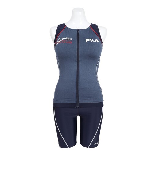 フィラ（FILA）フィットネス水着 レディース 水泳 無地 ジップセパレート水着 黒 M-LLサイズ 316601-MNV 上下セット ジップ