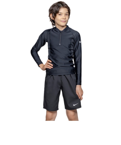 ナイキ（NIKE）長袖水着 ジュニア ユニセックス 長袖ショーツセット 黒 140-170サイズ 1991129-0009 長袖 セパレート