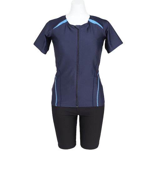 フットマーク（FOOTMARK）フィットネス水着 レディース 水泳 FM26セパレーツ半袖 紺 S-LLサイズ 0242802A-381 上下セット 半袖 U…