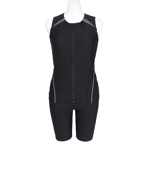 フットマーク（FOOTMARK）フィットネス水着 レディース 水泳 FM26セパレーツ 黒 S-LLサイズ 0242801A-09 上下セット ジップ UPF…