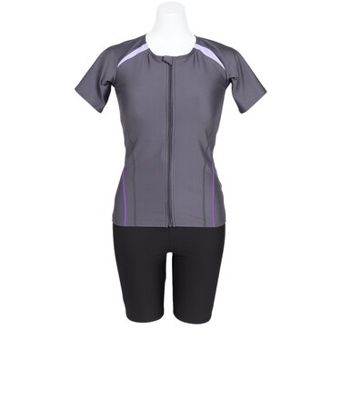 フットマーク（FOOTMARK）フィットネス水着 レディース 水泳 FM26セパレーツ半袖 グレー S-LLサイズ 0242802A-18 上下セット 半袖 …