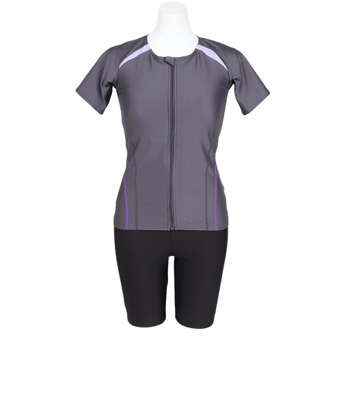 フットマーク（FOOTMARK）フィットネス水着 レディース 水泳 FM26セパレーツ半袖 グレー S-LLサイズ 0242802A-18 上下セット 半袖 …