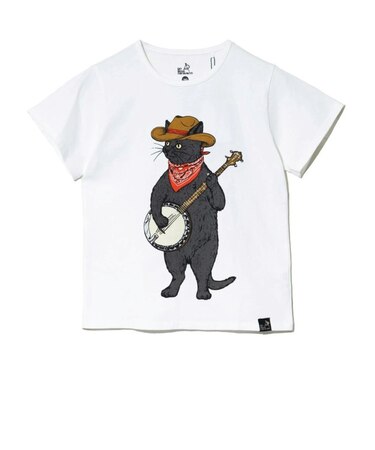 ゴースローキャラバン（GOSLOWCARAVAN）ジュニア USA COTTON バンジョー猫 半袖Tシャツ 361923 WHT