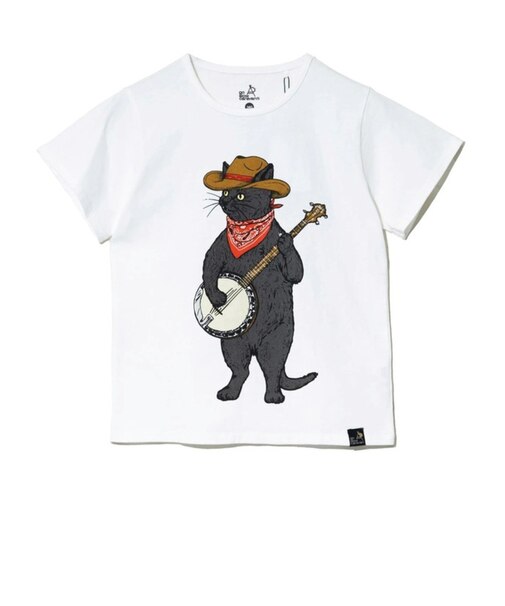 ゴースローキャラバン（GOSLOWCARAVAN）ジュニア USA COTTON バンジョー猫 半袖Tシャツ 361923 WHT