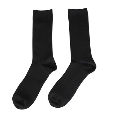 デュアリグ（DUARIG）平編み クルー丈ソックス 2足組 25～27cm 6S0035-WASK-894GSA BLK