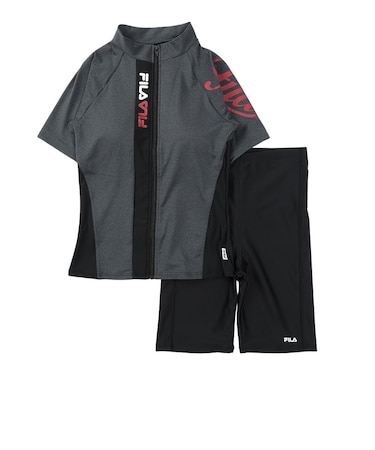 フィラ（FILA）フィットネス水着 レディース 水泳 杢袖付きZIPセパレート 316602-MBK