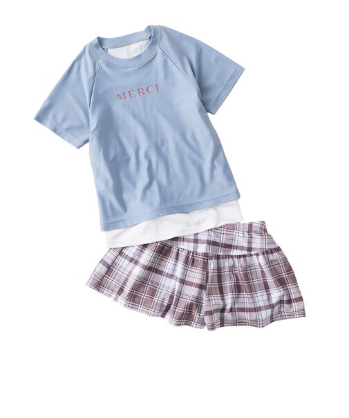 ニッキー キッズ（NIKKI KIDS）ジュニア インナー付き半袖ラッシュ水着 上下セット 125754 -SAX