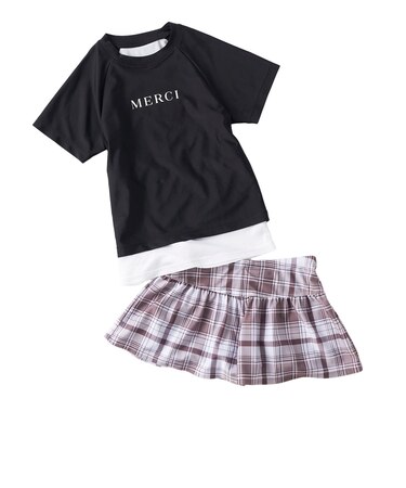 ニッキー キッズ（NIKKI KIDS）ジュニア インナー付き半袖ラッシュ水着 上下セット 125754 -BK