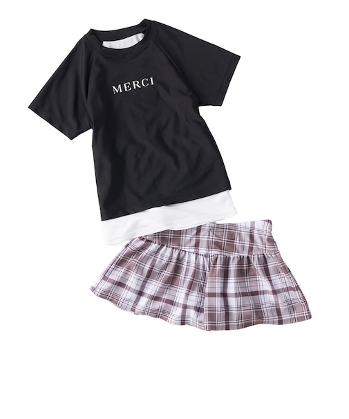 ニッキー キッズ（NIKKI KIDS）ジュニア インナー付き半袖ラッシュ水着 上下セット 125754 -BK