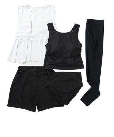 ジャクリーヌベール（Jacouelinebert）水着 5点セット 水着上下&カバーアップ&ショートパンツ&トレンカ 961001BLK