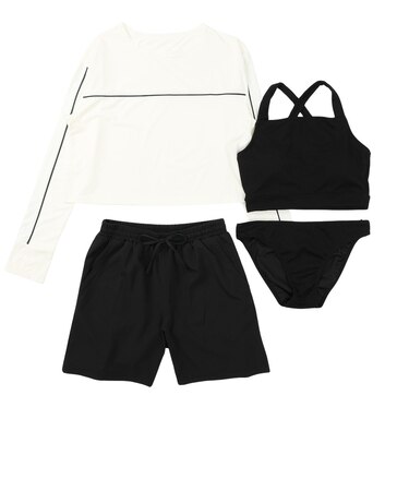 ジャクリーヌベール（Jacouelinebert）水着 4点セット 水着上下&カバーアップ&ショートパンツ 961501BLK
