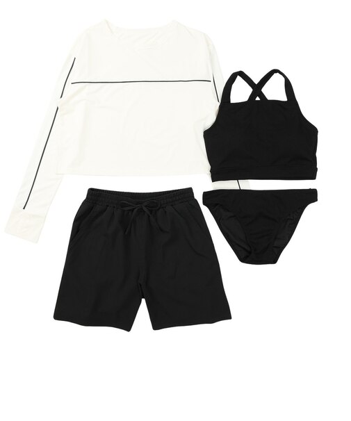 ジャクリーヌベール（Jacouelinebert）水着 4点セット 水着上下&カバーアップ&ショートパンツ 961501BLK