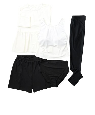 ジャクリーヌベール（Jacouelinebert）水着 5点セット 水着上下&カバーアップ&ショートパンツ&トレンカ 961001WHT