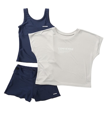 コンバース（CONVERSE）スクール水着 ジュニア 女子 水泳 Tシャツ付き セパレート 3点 375187-26NVY