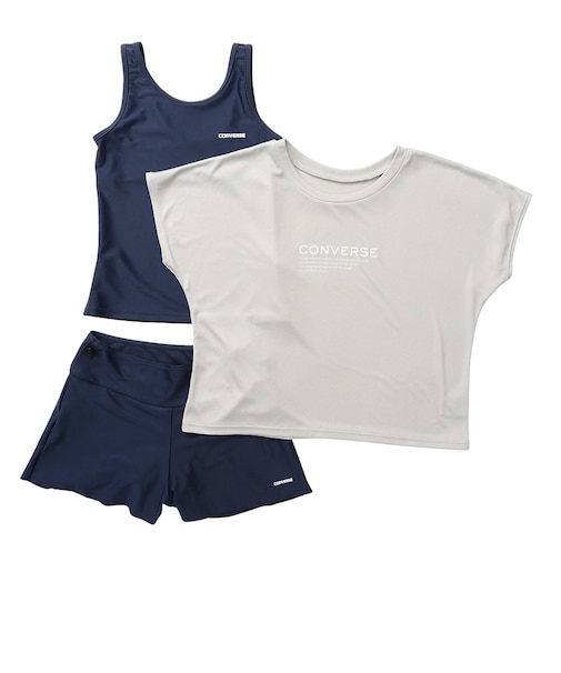 コンバース（CONVERSE）スクール水着 ジュニア 女子 水泳 Tシャツ付き セパレート 3点 375187-26NVY