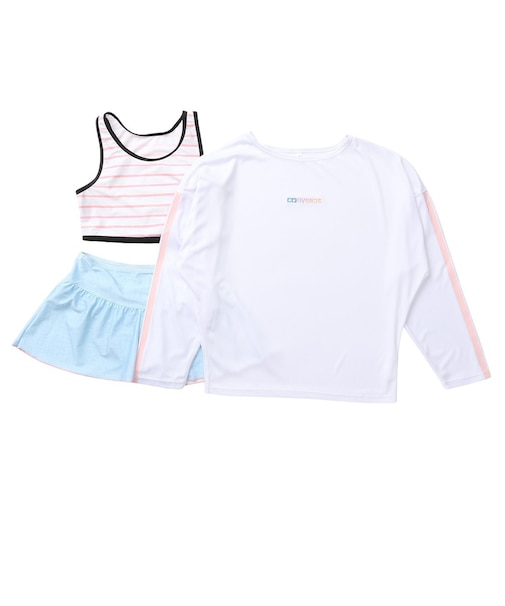 コンバース（CONVERSE）水着 ジュニア 女子 長袖Tシャツ付き タンキニ 3点 376181-26WHT