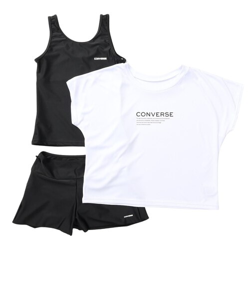 コンバース（CONVERSE）スクール水着 ジュニア 女子 水泳 Tシャツ付き セパレート 3点 375187-26BLK