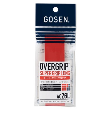ゴーセン（GOSEN）テニスグリップテープ 1本入り スーパーグリップロング RED AC26LRED