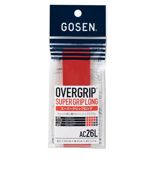 ゴーセン（GOSEN）テニスグリップテープ 1本入り スーパーグリップロング RED AC26LRED