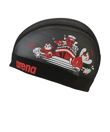 アリーナ（ARENA）スイミングキャップ 水泳 メッシュキャップ 黒×赤 M-Lサイズ AS6FSC56U BKRD スイムキャップ アリーナくん