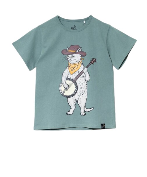 ゴースローキャラバン（GOSLOWCARAVAN）ジュニア USA COTTON バンジョー猫 半袖Tシャツ 361923 GRN