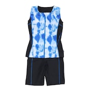 リュウナ（Ryuna）フィットネス水着 レディース 水泳 日本製絞り柄ノースリーブ KO2602SBL