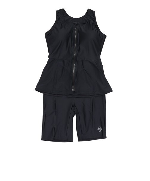 リュウナ（Ryuna）フィットネス水着 レディース 水泳 ノースリーブ セパレート ペプラムデザイン AF2610BK