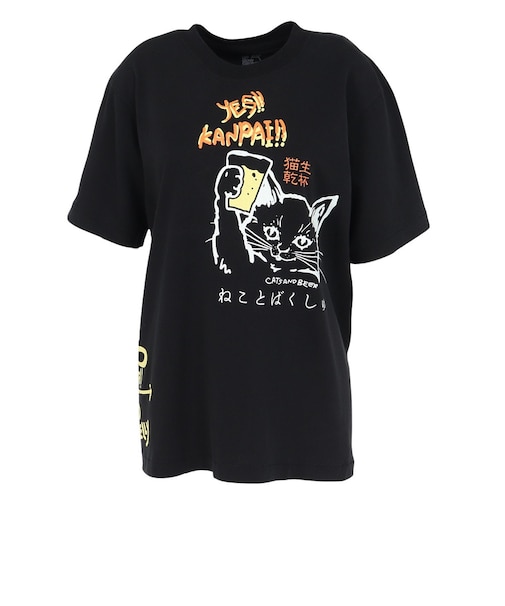 ゴースローキャラバン（GOSLOWCARAVAN）RAY綿 猫と麦酒 半袖Tシャツ 猫生乾杯 362616 BLK