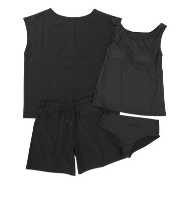 水着 4点セット セパレーツ水着上下&Tシャツ&ショートパンツ 418170BLK