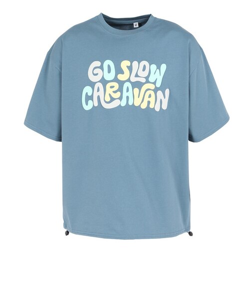 ゴースローキャラバン（GOSLOWCARAVAN）シリコンバイオ ヒッピーロゴ ゆったり 半袖Tシャツ 366107 BLU