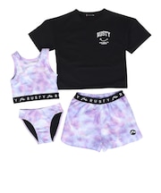ラスティ(RUSTY)水着 キッズ 裾ドロストニコちゃんラッシュTシャツ付き 4点セット 966801PPL