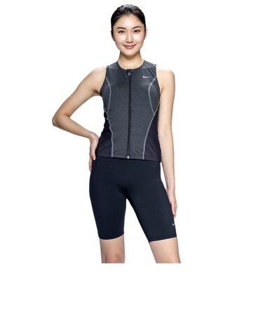 ナイキ（NIKE）フィットネス水着 レディース 水泳 ジップ セパレーツ 黒 M-3Lサイズ 2993170-0009 上下セット 大きいサイズ
