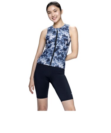 ナイキ（NIKE）フィットネス水着 レディース 水泳 FA26シーズン プリント ジップ セパレーツ 黒 M-3Lサイズ 2993174-0009 上下セット