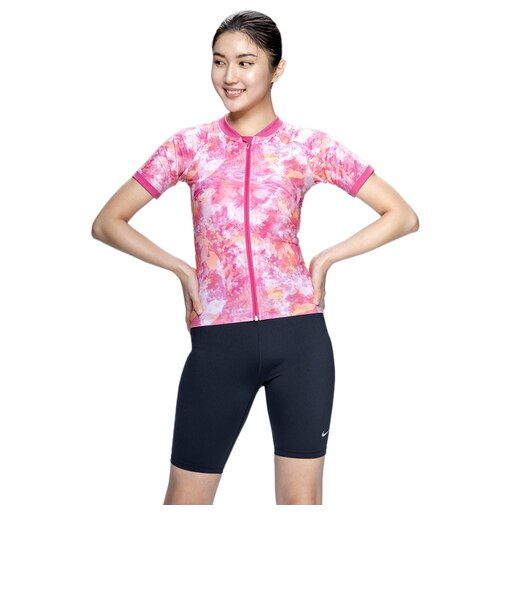 ナイキ（NIKE）フィットネス水着 レディース 水泳 FA26シーズン プリント 半袖 セパレーツ ピンク M-LLサイズ 2993175-0003 上下セット