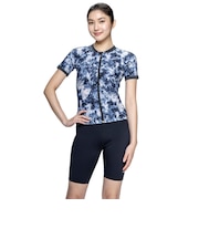 ナイキ（NIKE）フィットネス水着 レディース 水泳 FA26シーズン プリント 半袖 セパレーツ 黒 M-3Lサイズ 2993175-0009 上下セット …