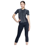 ナイキ（NIKE）フィットネス水着 レディース 水泳 セミロングレギンス 半袖 ジップ セパレーツ 黒 M-LLサイズ 2993173-0009