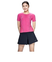 ナイキ（NIKE）フィットネス水着 レディース 水泳 半袖 ジップ セパレーツ ピンク M-LLサイズ 2993171-0240 上下セット フレアシルエット