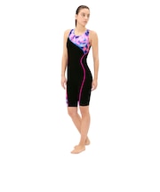 スピード（SPEEDO）フィットネス水着 レディース 水泳 パズルルースンニースキン 黒×ピンク S-LLサイズ SFW12665 PN フィットネス