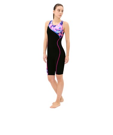 スピード（SPEEDO）フィットネス水着 レディース 水泳 パズルルースンニースキン 黒×ピンク S-LLサイズ SFW12665 PN フィットネス
