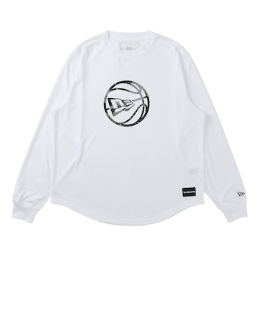 ニューエラ（NEW ERA）バスケットボールウェア 長袖 オーバーサイズド テック Tシャツ Round Ball Logo ホワイト 15135375