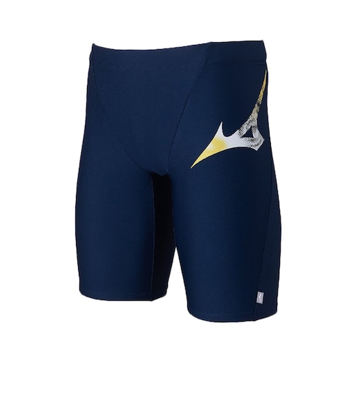 ミズノ（MIZUNO）水着 メンズ 水泳 スイムフィットネス用ハーフスパッツ 紺 黄 S-LLサイズ N2JBD60484 フィットネス水着