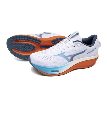 ミズノ（MIZUNO）ランニングシューズ ジョギングシューズ ウエーブライダー 30 ホワイト ブルー J1GM262051 スポーツシューズ