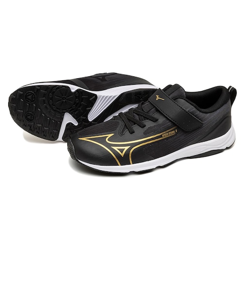 ミズノ(MIZUNO)ジュニアスポーツシューズ ベルクロ ベルト付き スニーカー スピードスタッズ 5 ベルト ブラック ゴールド K1GC266002
