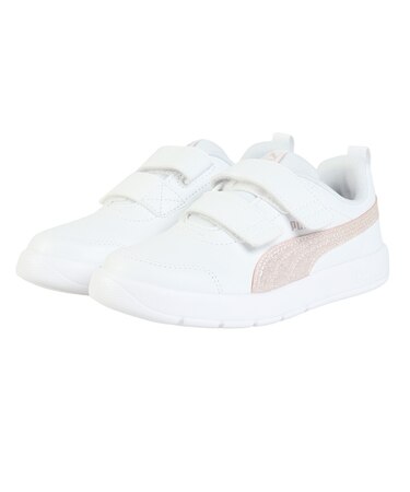 プーマ（PUMA）ジュニアスニーカー スポーツシューズ コートフレックス グリッツ PS ホワイト ピンク 40838101 スポーツ カジュアル シューズ