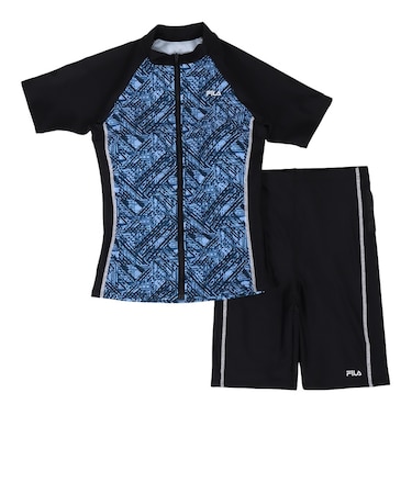 フィラ（FILA）フィットネス水着 レディース 水泳 袖付きチェック柄プリントジップセパレート 346602-NV