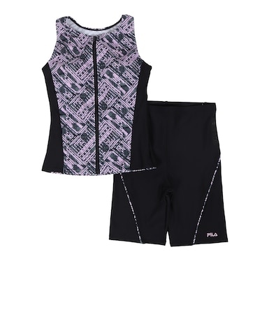 フィラ（FILA）フィットネス水着 レディース 水泳 チェック柄プリントジップセパレート 346601-BK