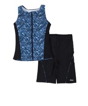 フィラ（FILA）フィットネス水着 レディース 水泳 チェック柄プリントジップセパレート 346601-NV